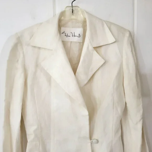 Sylvia Heisel Cropped White Linen Suit Jacket - Picture 3 of 5